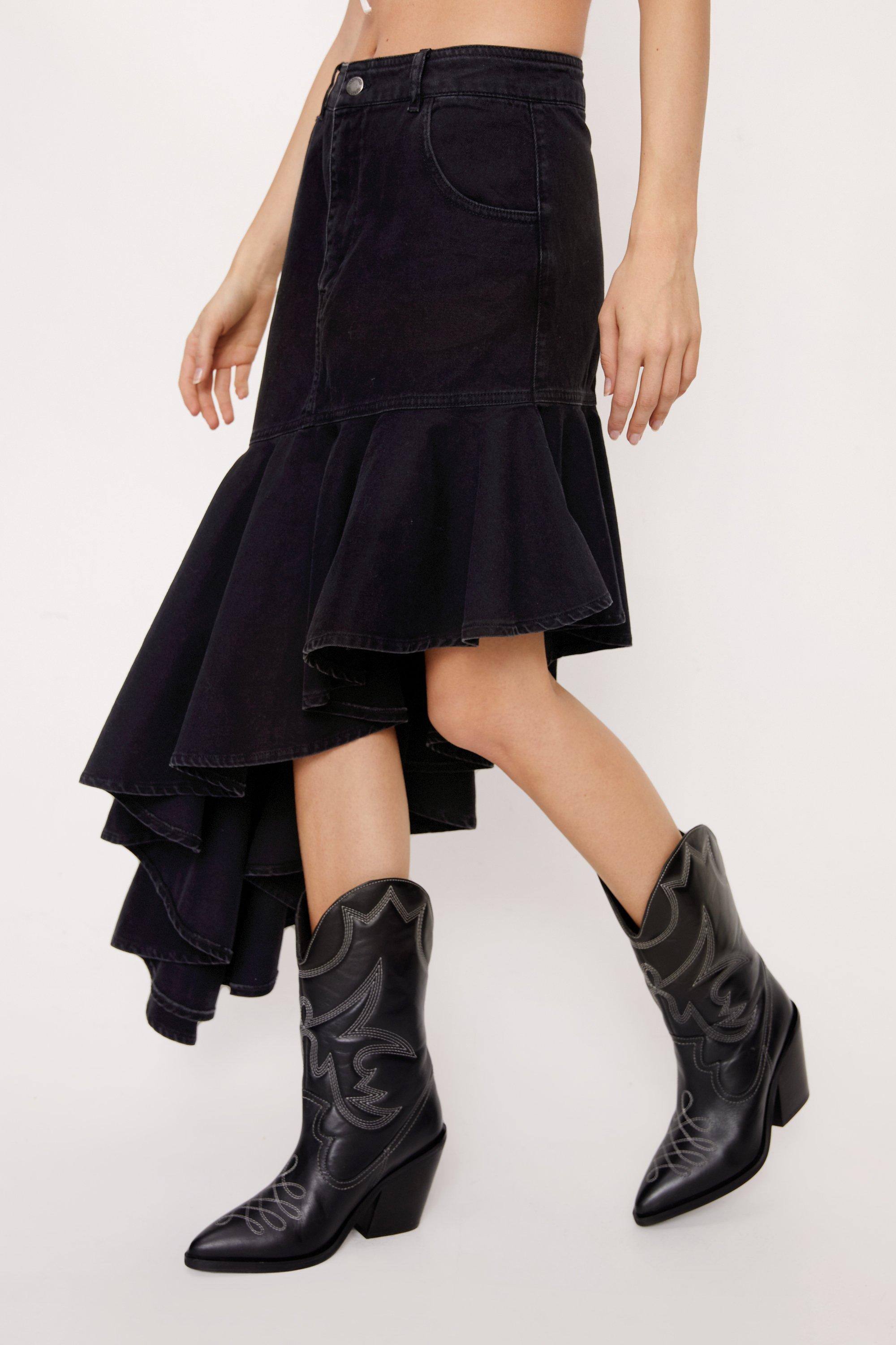 Fishtail denim 2025 ruffle skirt